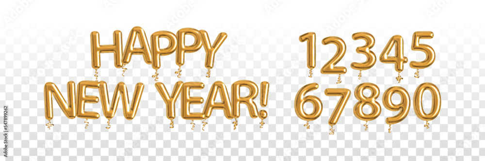 Vector realistic isolated golden balloon text of Happy New Year with ...