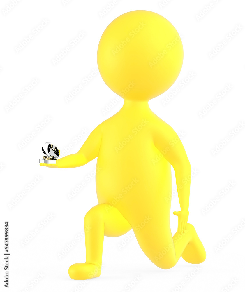 3d yellow character propsing with a ring 3d yellow character propsing with a ring