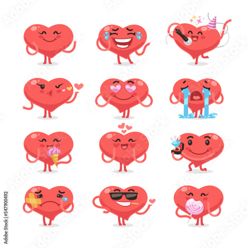 Valentines Hearts Cartoon Flat Style Set