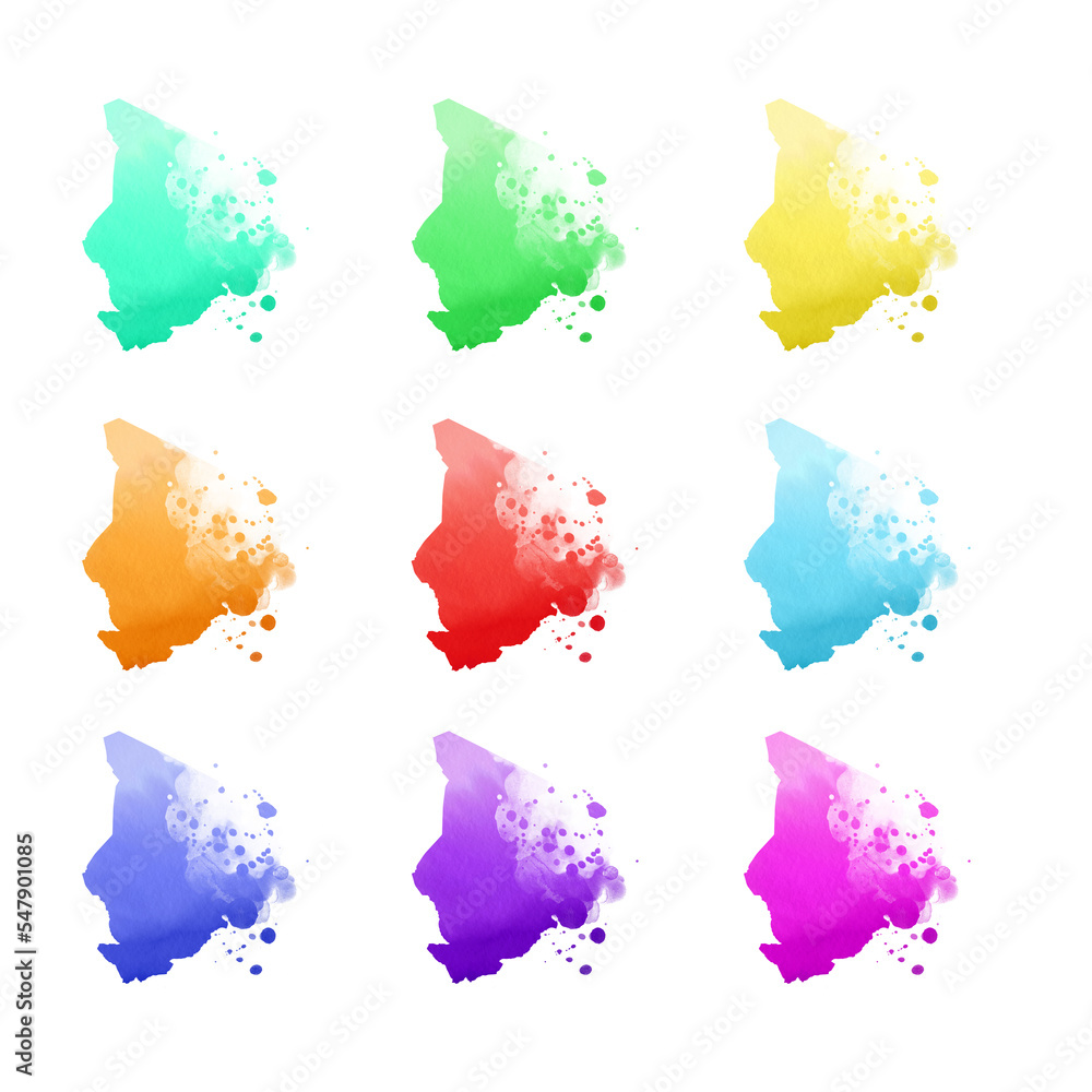 Country map watercolor sublimation backgrounds set on white background. Chad