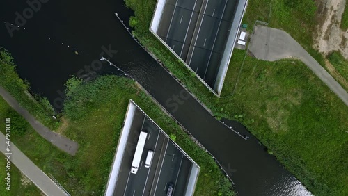 Top drone view of A4 Steenbergen Aqueduct in the Netherlands photo