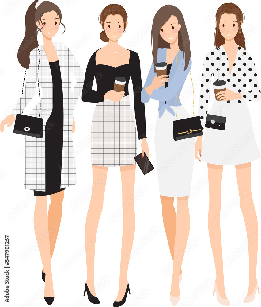 fashionable woman in black and white working outfit flat style cartoon fashionable woman in black and white working outfit flat style cartoon