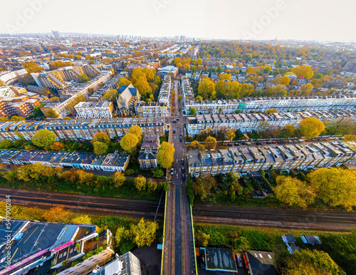 Aerial view of West Kensigton in London in autumn, England photo