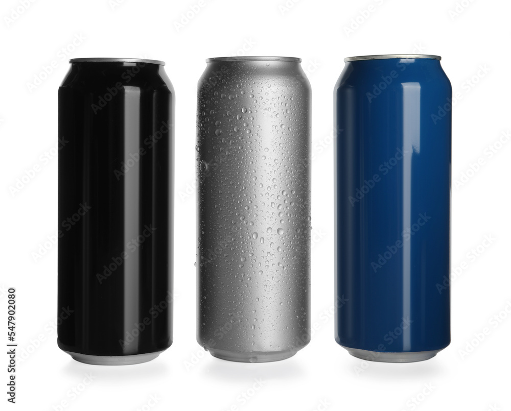 Aluminum cans on white background. Mockup for design Aluminum cans on white background. Mockup for design