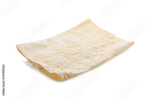 Delicious folded Armenian lavash on white background