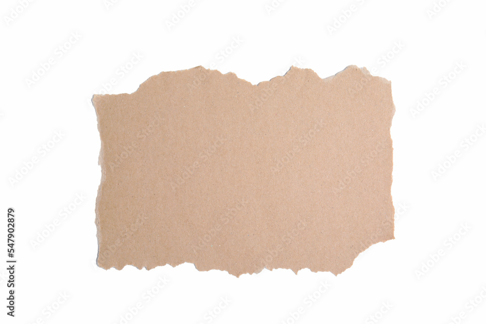 Piece of brown paper isolated on white, top view. Space for text