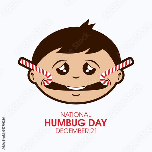 National Humbug Day vector. Sad christmas man face icon vector. Candy cane depressed smile cartoon. Christmas holiday frustration drawing. December 21. Important day