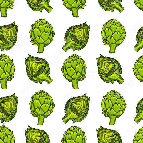 Artichoke bud seamless pattern. Healthy, fresh, farm vegetables.