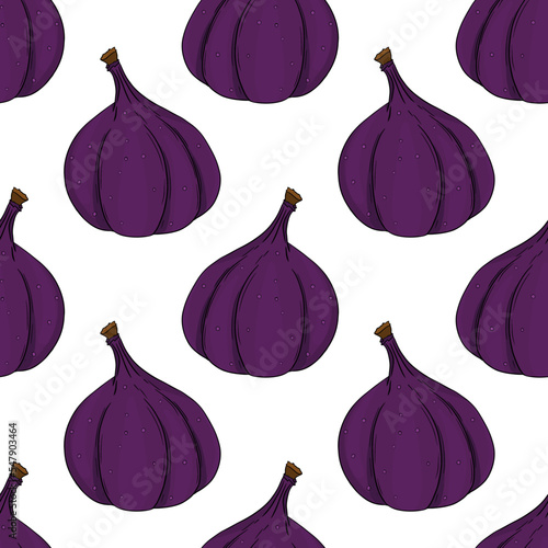 Vector figs pattern. Fresh fig seamless pattern isolated on white background. 