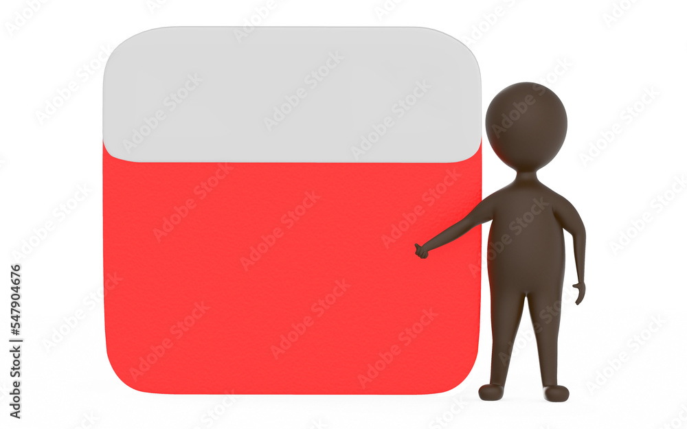 3d brown character pointing his hand towards a empty date - month frame 3d brown character pointing his hand towards a empty date - month frame