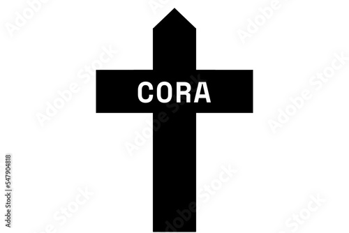 Cora: Illustration eines schwarzen Kreuzes mit dem Vornamen Cora
