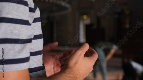 Young men praying in the mosque, selective focus, mosque indoors, praying with open hands, Islamic concept, Eid al-Adha and Ramadan 4k 60 fps video idea