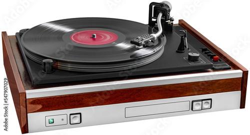 vintage turntable While playing the record. isolated on a transparent background