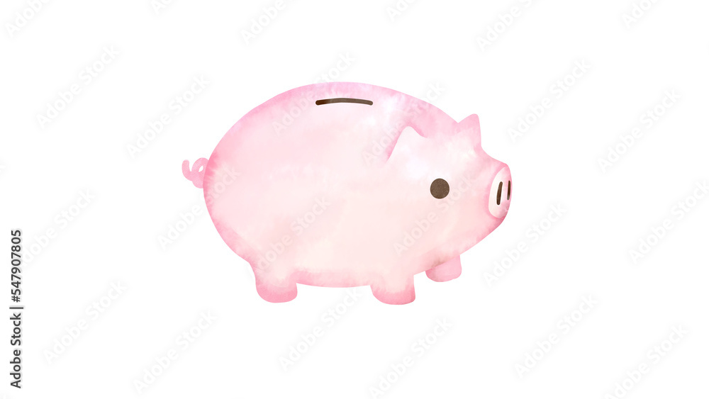 豚の貯金箱の水彩風背景透過イラスト