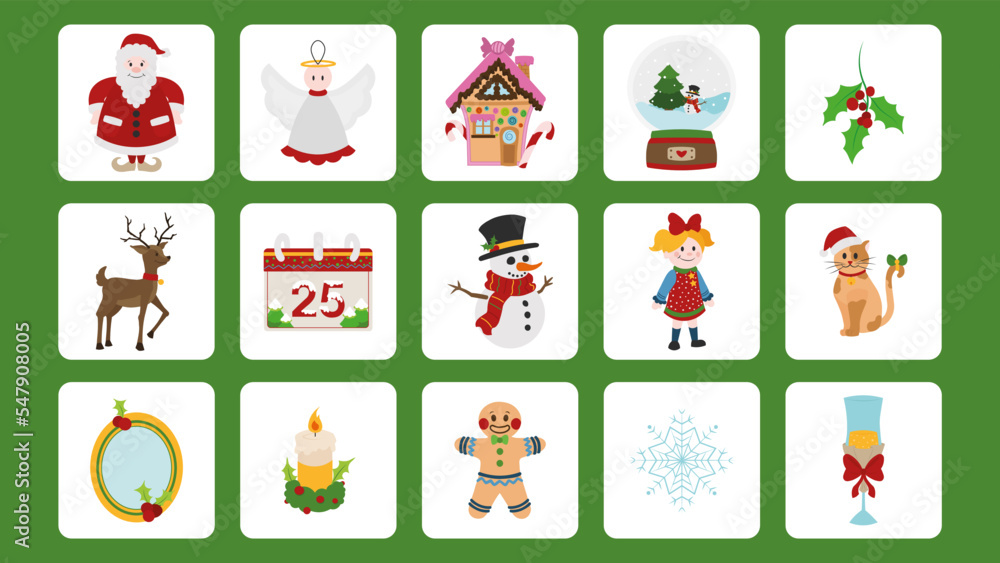 Big set of Christmas decorative elements and characters. Merry Christmas holiday collection. Cute vector illustrations. Santa Claus, gingerbread house, reindeers and more Big set of Christmas decorative elements and characters. Merry Christmas holiday collection. Cute vector illustrations. Santa Claus, gingerbread house, reindeers and more