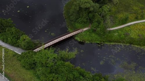 Aerial view of a small bridge over the Rideau rievr photo