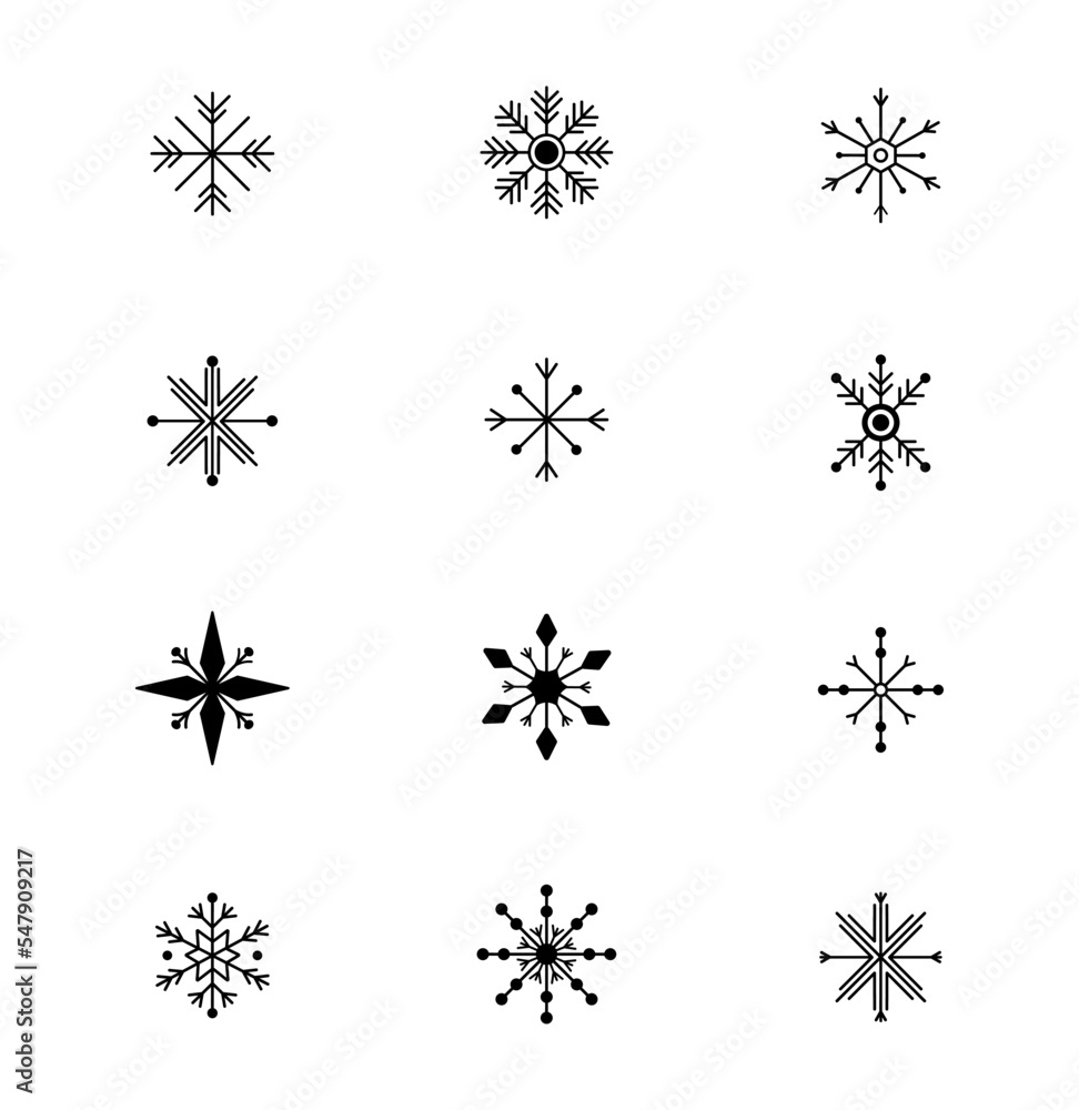 Set of snowflake icons. Outline vector snowflakes. Illustration for christmas, new year, winter decoration Set of snowflake icons. Outline vector snowflakes. Illustration for christmas, new year, winter decoration