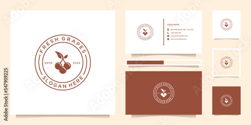 Vector graphic illustration of grapes retro with business card