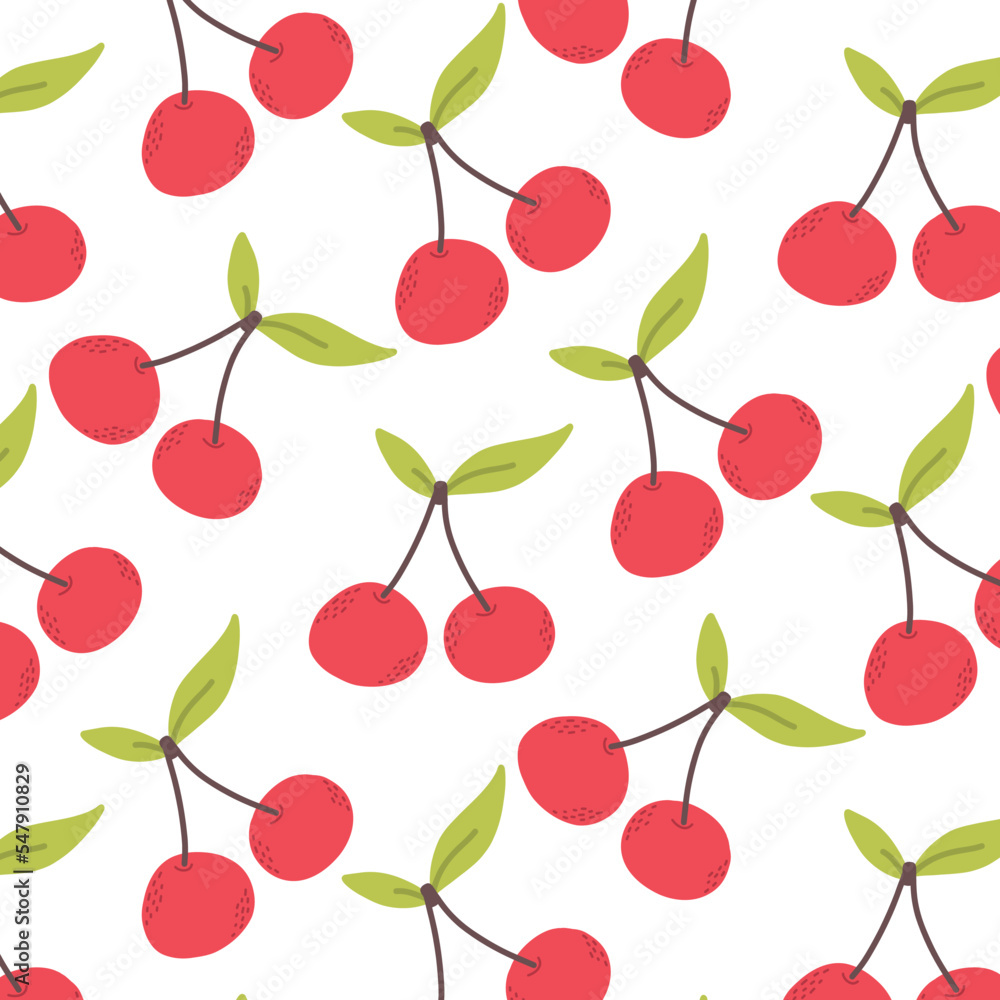 Seamless pattern with cherry. Vector illustration. Pattern with berries. Cartoon style. Seamless pattern with cherry. Vector illustration. Pattern with berries. Cartoon style.