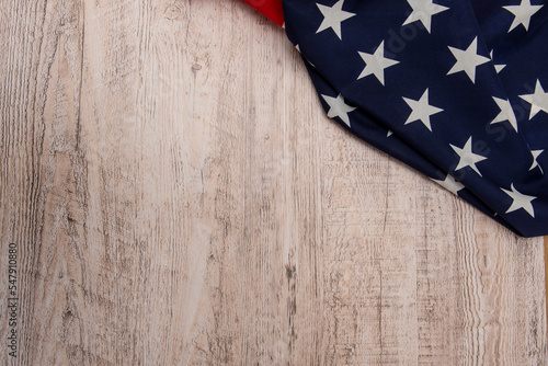 horizontal photo of united states flag stars in upper right corner on wooden background