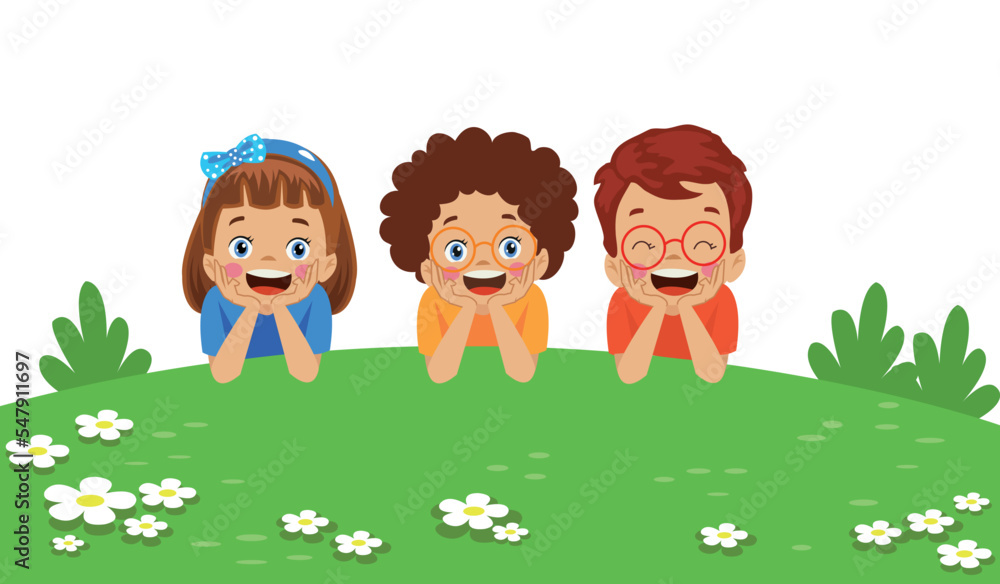 cute happy children in flowers in the field cute happy children in flowers in the field