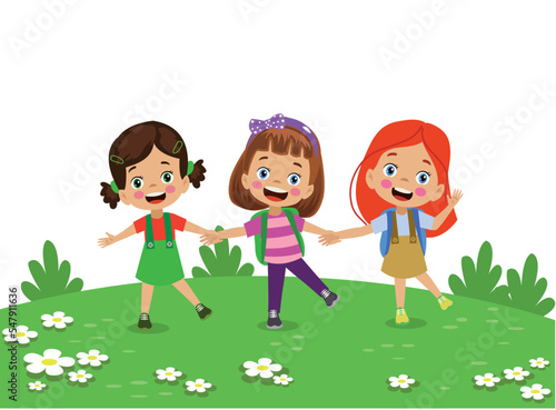 cute happy little kids holding hands