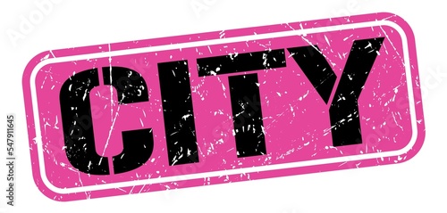 CITY text written on pink-black stamp sign.