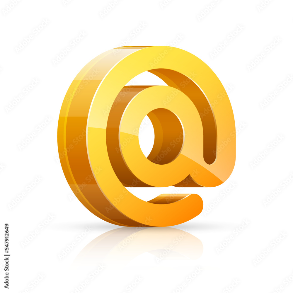 Obraz premium Vector illustration of 3D golden, glossy email icon isolated on white background.