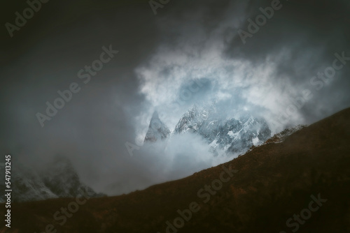 Lady finger and Ultar Sar mountain peak at Hunza valley, Gilgit Baltistan, Pakistan.