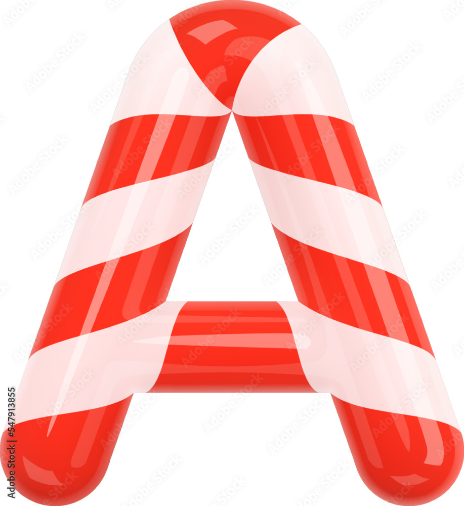Obraz premium Letter A. 3d Symbol in white color intertwined with a red ribbon. Letter like Candy Cane in cartoon style. Glossy object isolated on transparent background. 3d icon sign vector illustration