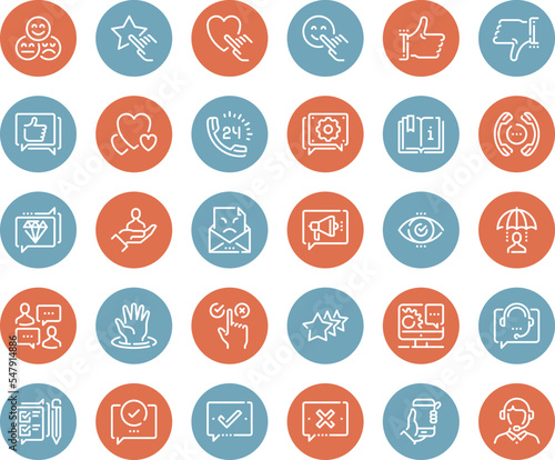 Vector set of customer relationship management flat line web icons. Each icon with adjustable strokes neatly designed on pixel perfect 48X48 size grid. Fully editable and easy to use.