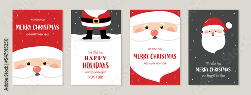 Happy Santa Claus. Concept of Christmas greeting cards - collection. Vector illustration