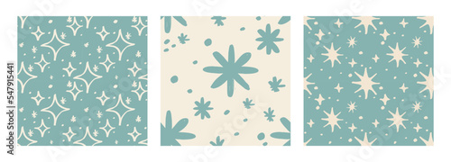 Seamless pattern with shining stars, sparkles. Unique print in boh style. Ideal for fabric template, cover, wrapper or postcard.