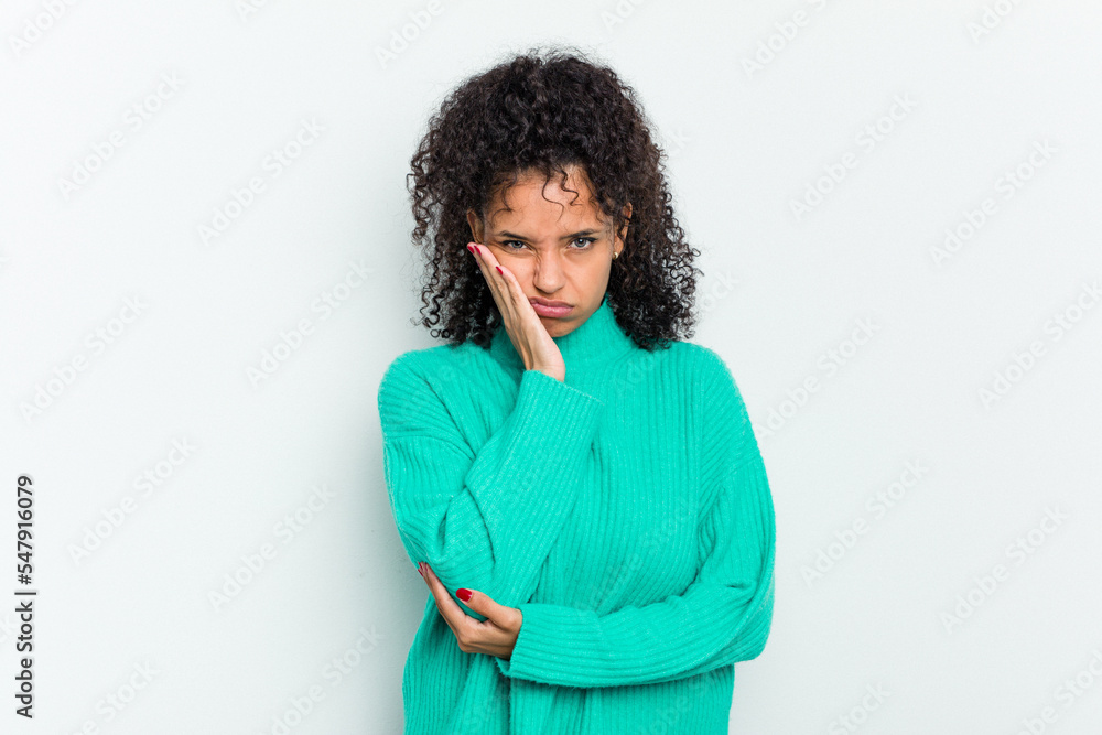 Young african american woman isolated who is bored, fatigued and need a relax day. Young african american woman isolated who is bored, fatigued and need a relax day.