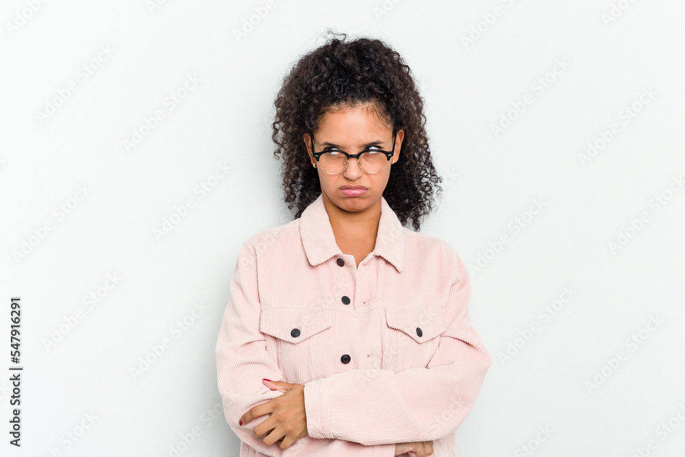 Young african american woman isolated tired of a repetitive task.