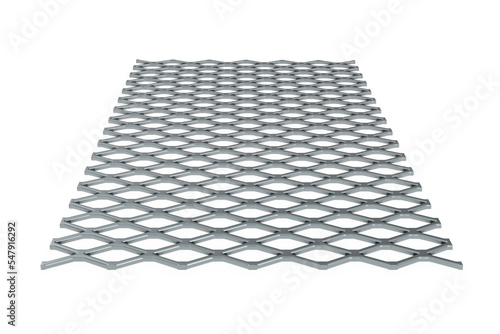 Flattened expanded metal steel sheet isolated on white backgound - 3d rendering