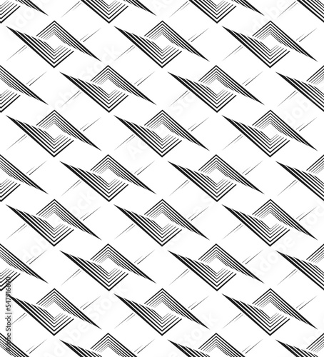 Vector seamless pattern of black lines in the form of squares and rhombuses. Seamless abstract geometric pattern of thin stripes of lines and angles.