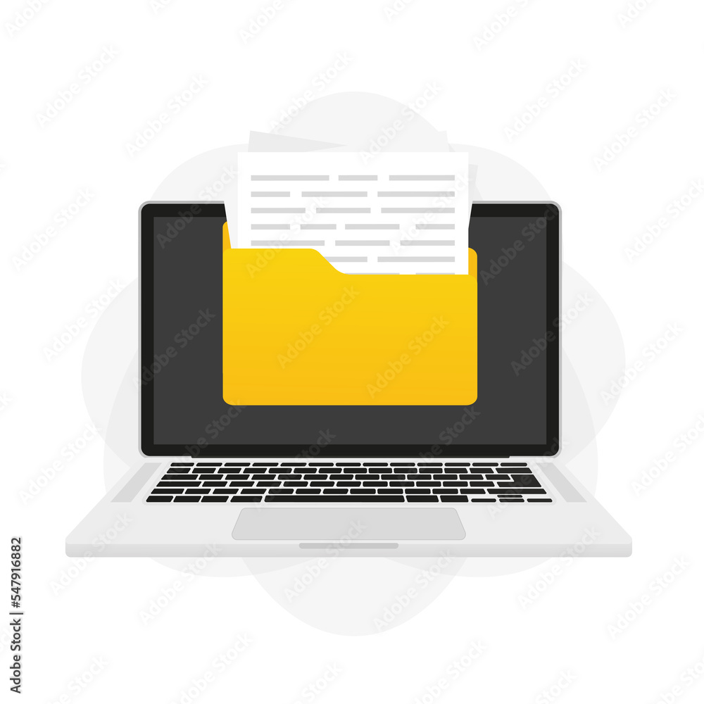 Laptop with document files, digital text file for internet. Vector illustration Laptop with document files, digital text file for internet. Vector illustration