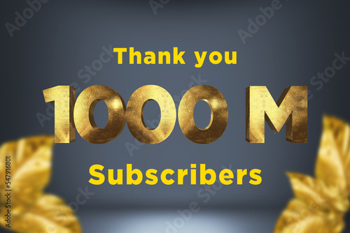 1000 Million subscribers celebration greeting banner with Gold Design