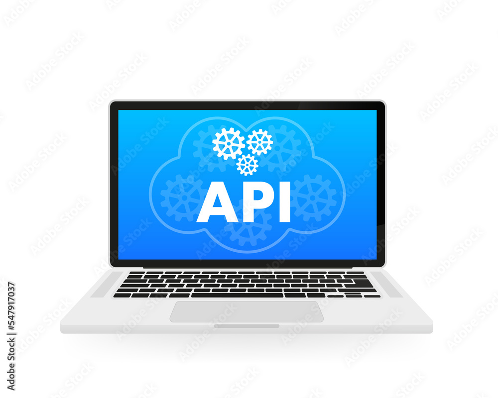 API settings on laptop software, computer technology isolated on white background. Vector illustration API settings on laptop software, computer technology isolated on white background. Vector illustration