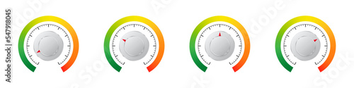 Level knobs. Adjustment dial. Knob round dial. Max level button and power regulator. Vector illustration
