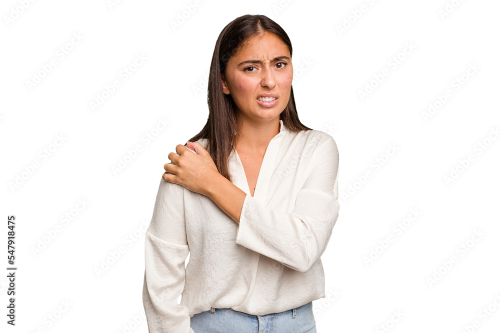 Young cute caucasian woman isolated having a shoulder pain. Young cute caucasian woman isolated having a shoulder pain.