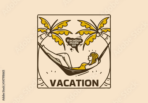 Vintage illustration of woman relax on hammock