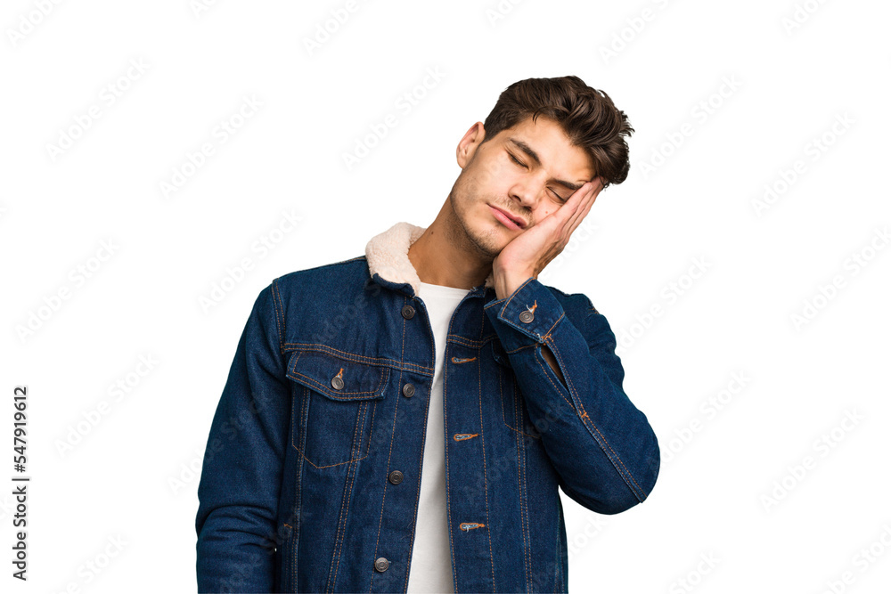Young caucasian handsome man isolated who is bored, fatigued and need a relax day. Young caucasian handsome man isolated who is bored, fatigued and need a relax day.