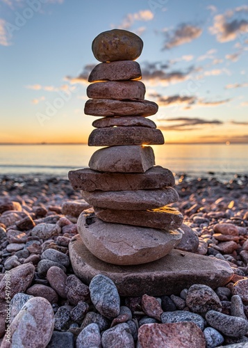 Photography Vertical shot of zen stones at Sweden Eastcoast on Baltic sea at sunset