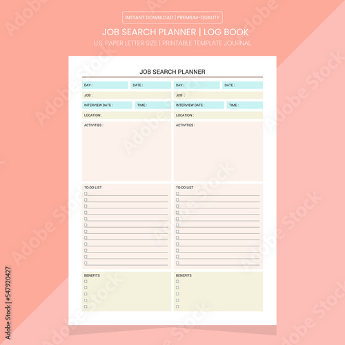 Job Search Planner | Job Search Log Diary Journal | Notebook Printable Template