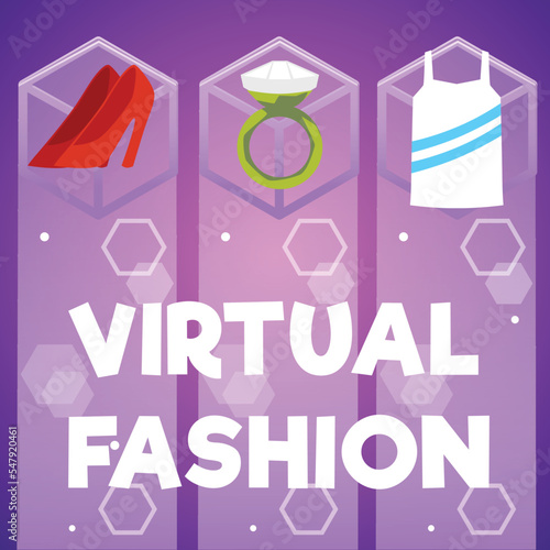 Metaverse virtual fashion banner or poster template flat vector illustration. © sabelskaya