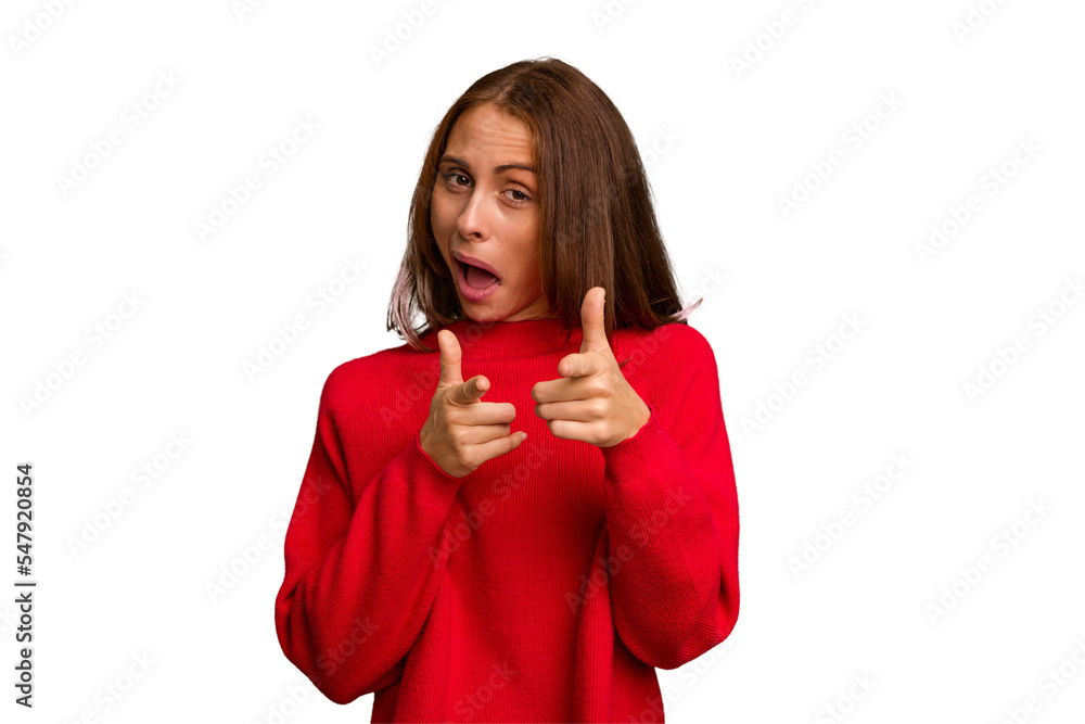 Young caucasian woman isolated pointing to front with fingers. Young caucasian woman isolated pointing to front with fingers.