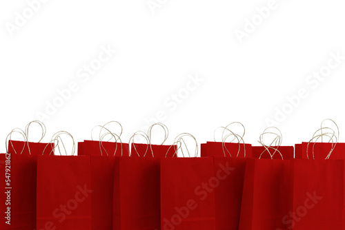 sales shopping bags in red on white background
