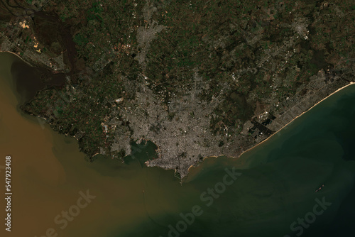 High resolution satellite image of Montevideo in Uruguay- contains modified Copernicus Sentinel Data (2022)